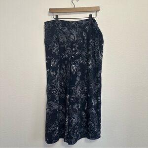 Liz Claiborne Women’s Wide Leg Pants – Navy Floral Outline Print – Size 14